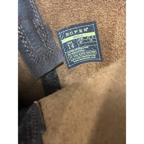 Roper Western Boots Mens Sz 14 Brown Oiled Leather Work Play Cowboy Square Toe - Picture 7 of 9